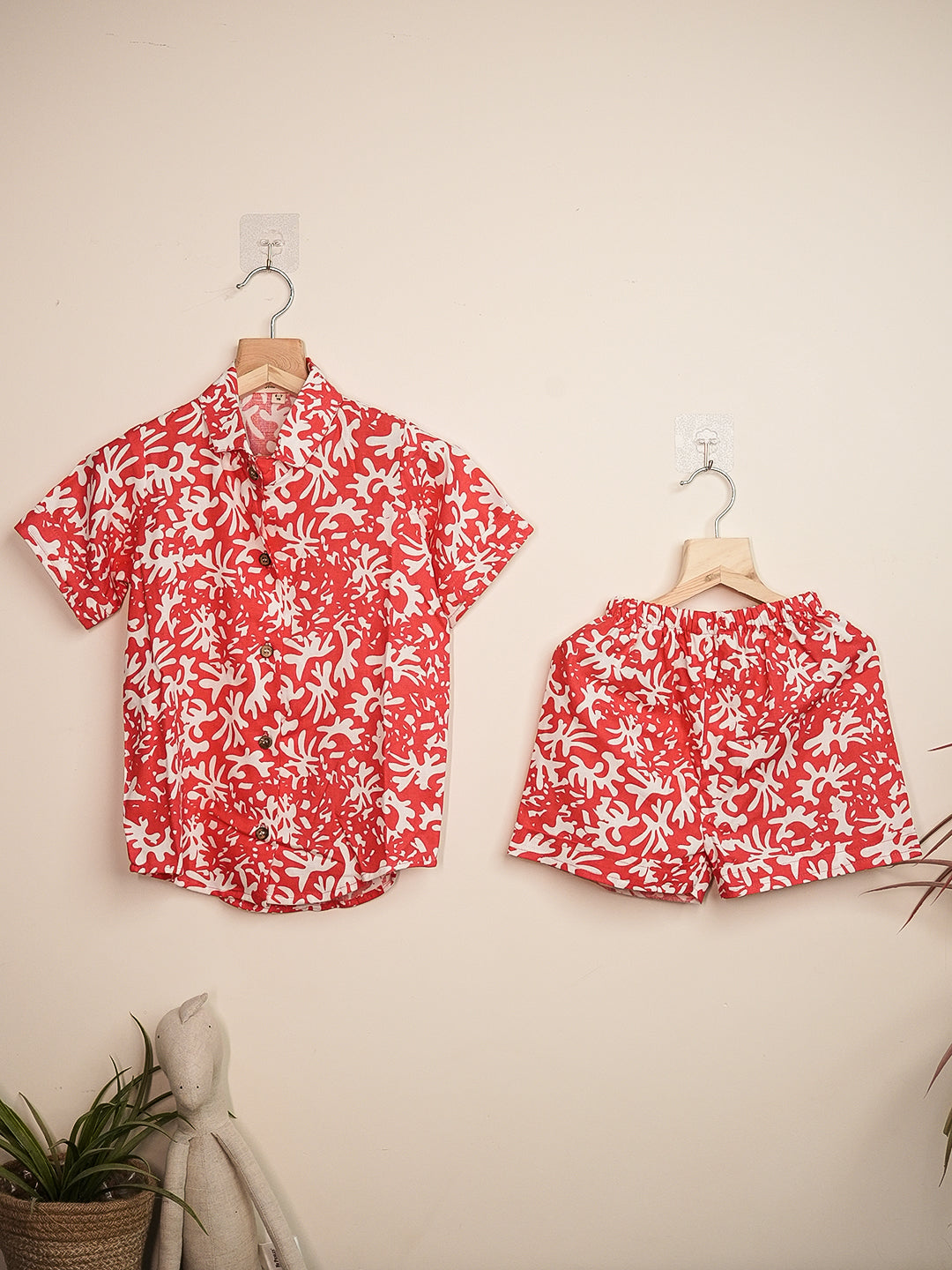 Red Printed Cotton Nightwear Set for Kids