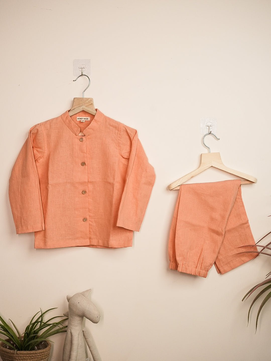 Linen Lux – Peach Linen Top & Bottom Set for Kids