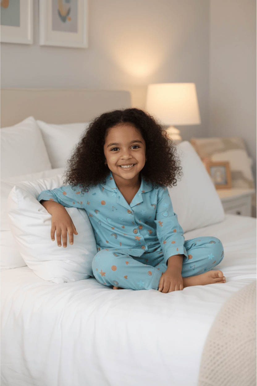 Green Rayon Nightwear Set with Rainbow & Smiley Prints