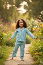 Honey Hugs Kids Green Rayon Nightwear Set with Rainbow & Smiley Prints