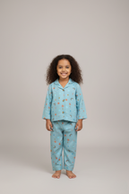 Honey Hugs Kids Green Rayon Nightwear Set with Rainbow & Smiley Prints